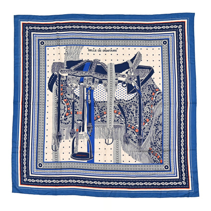 Hermes Cashmere Selle De Dignitaire Bandana Shawl 140 Bleu Royal Marine 1 of 4