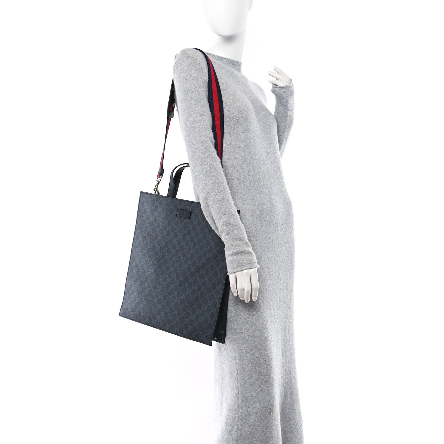 Gucci Soft GG Supreme Monogram Appia Calfskin Web Vertical Tote Black 2 of 10