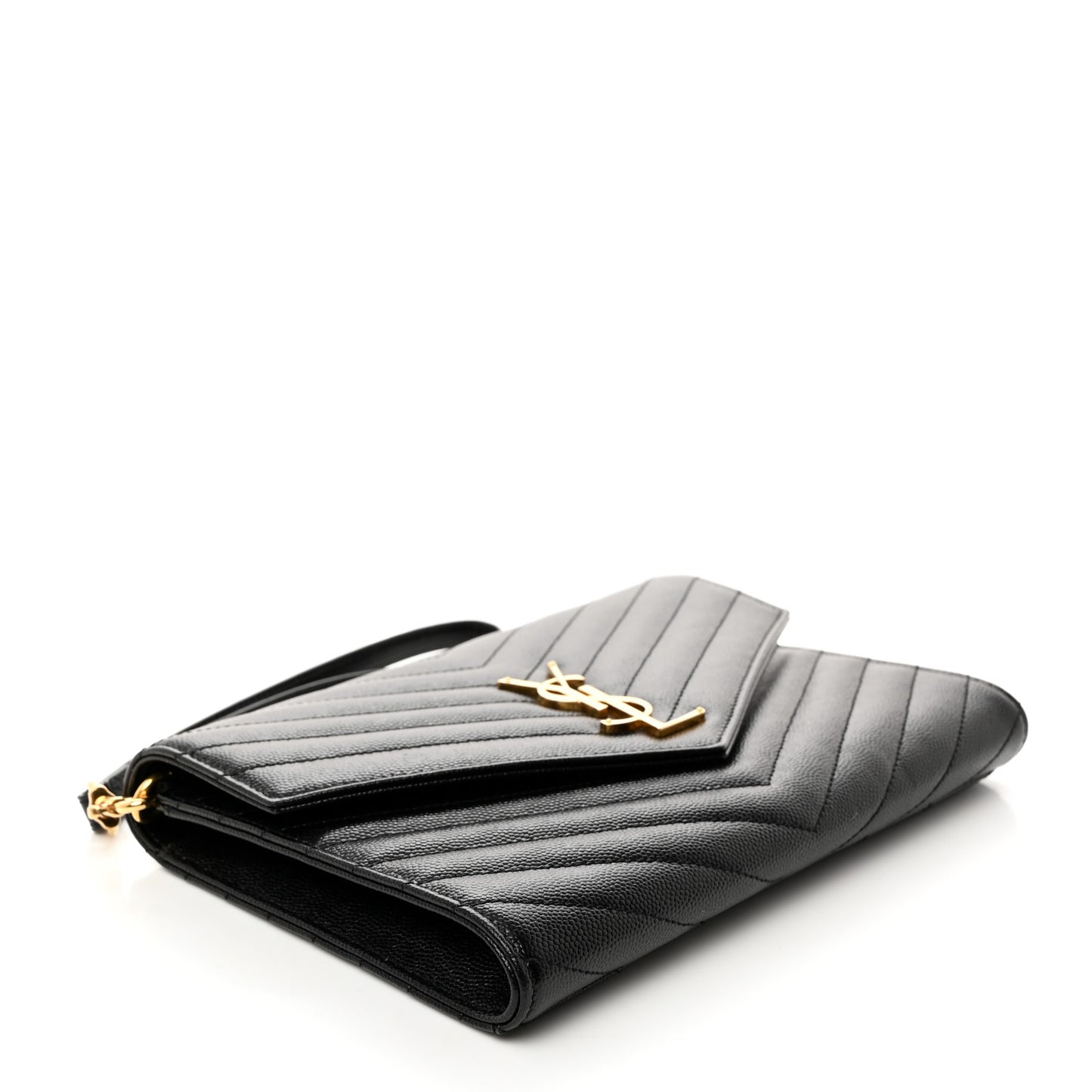 Grain De Poudre Matelasse Chevron Monogram Envelope Clutch Black