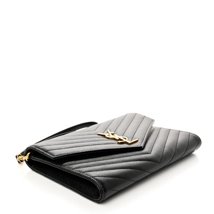 Saint Laurent Grain De Poudre Matelasse Chevron Monogram Envelope Clutch Black 5 of 8
