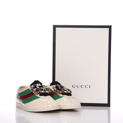 Gucci Patent Crystal Web GG Womens Falacer Sneakers 39 Mystic White New Shamarock Red 18 of 18