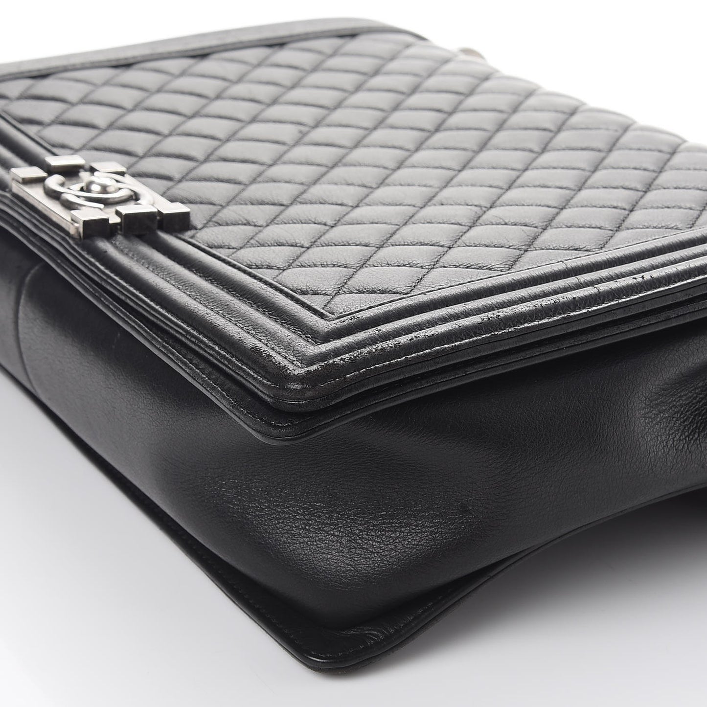 Calfskin Quilted Large Boy Flap Black