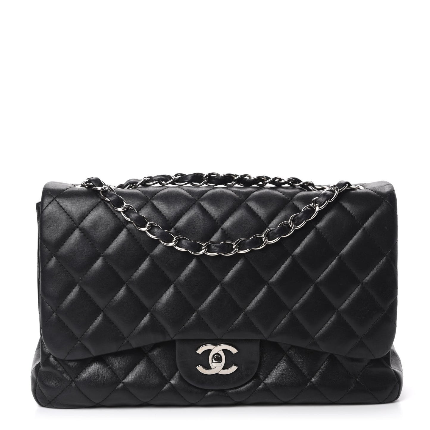 Lambskin Quilted Jumbo Single Flap Black