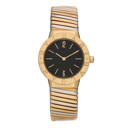 Bulgari 18K Rose Yellow White Gold 30mm Tubogas Quartz Watch Black 1 of 8