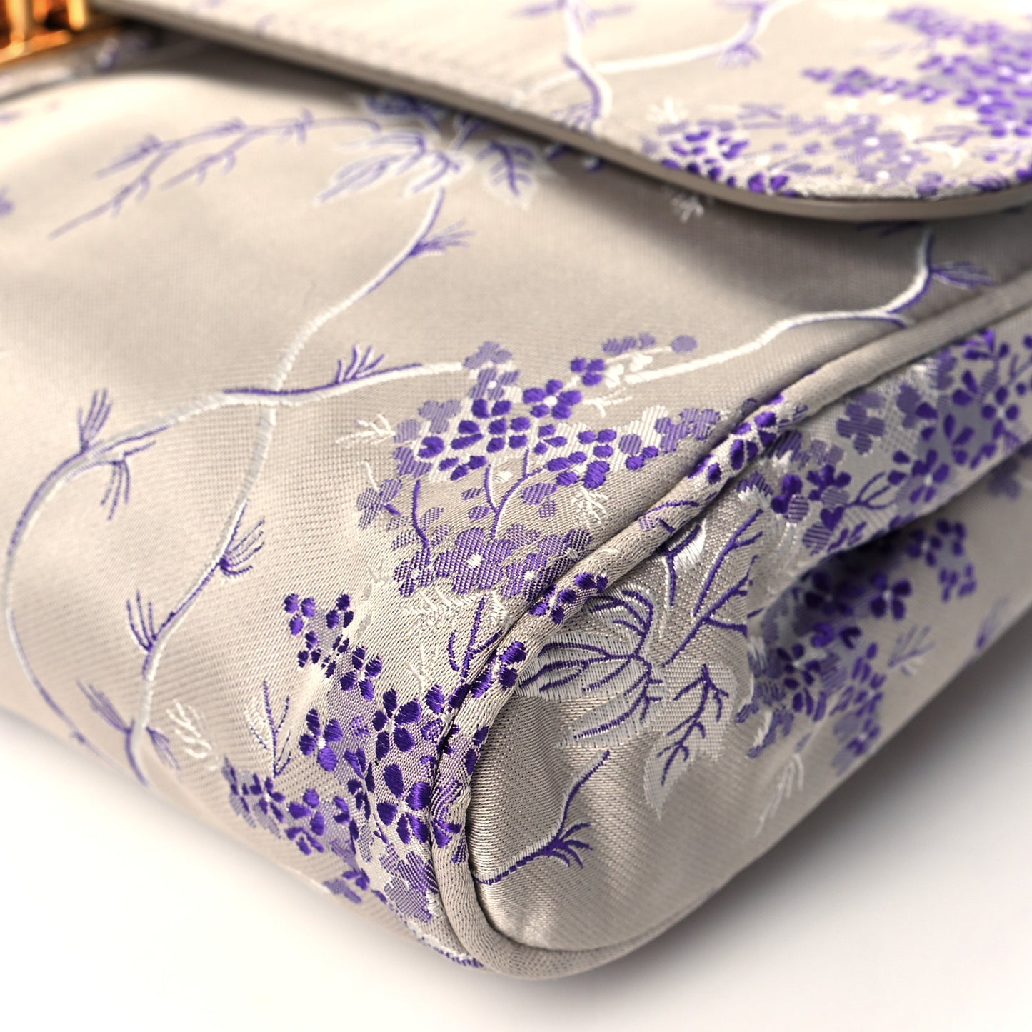 Satin Floral Embroidered Pushlock Flap Bag Purple Multicolor