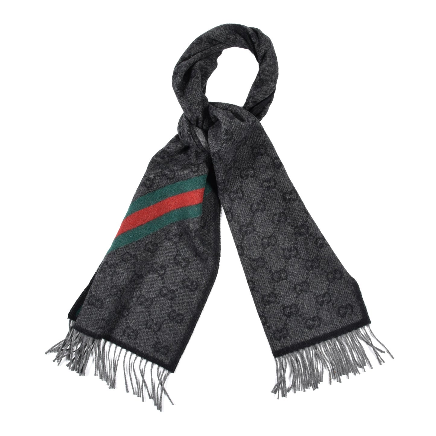 Wool Angora Monogram Web New Nikky Scarf Lead Dark Green