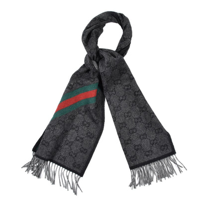 Gucci Wool Angora Monogram Web New Nikky Scarf Lead Dark Green 1 of 5