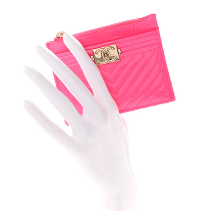 Chanel Patent Chevron Quilted Boy Zip Card Holder Neon Pink 2 of 7