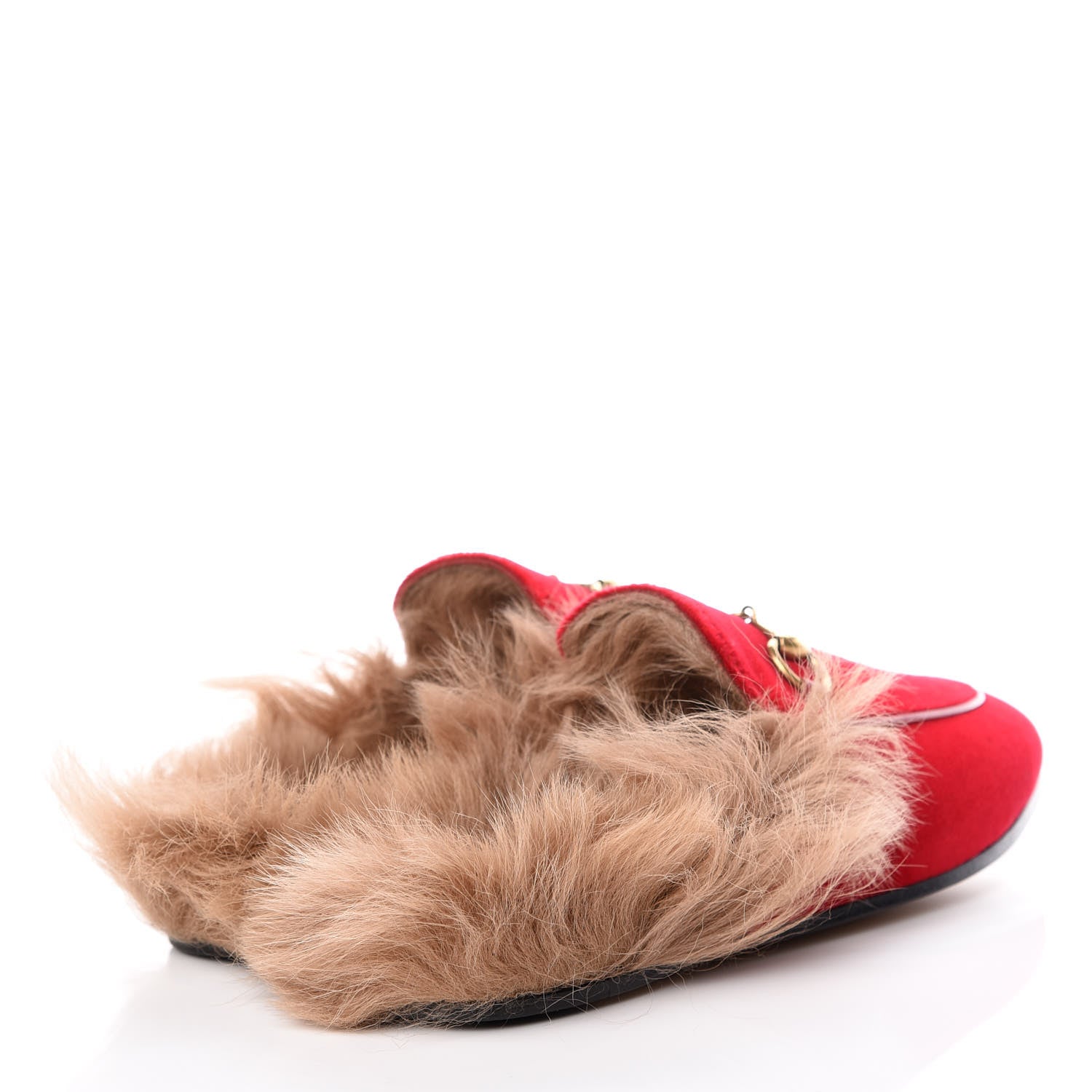 Gucci Velvet Fur Womens Princetown Slippers 35 Hibiscus Red 4 of 8