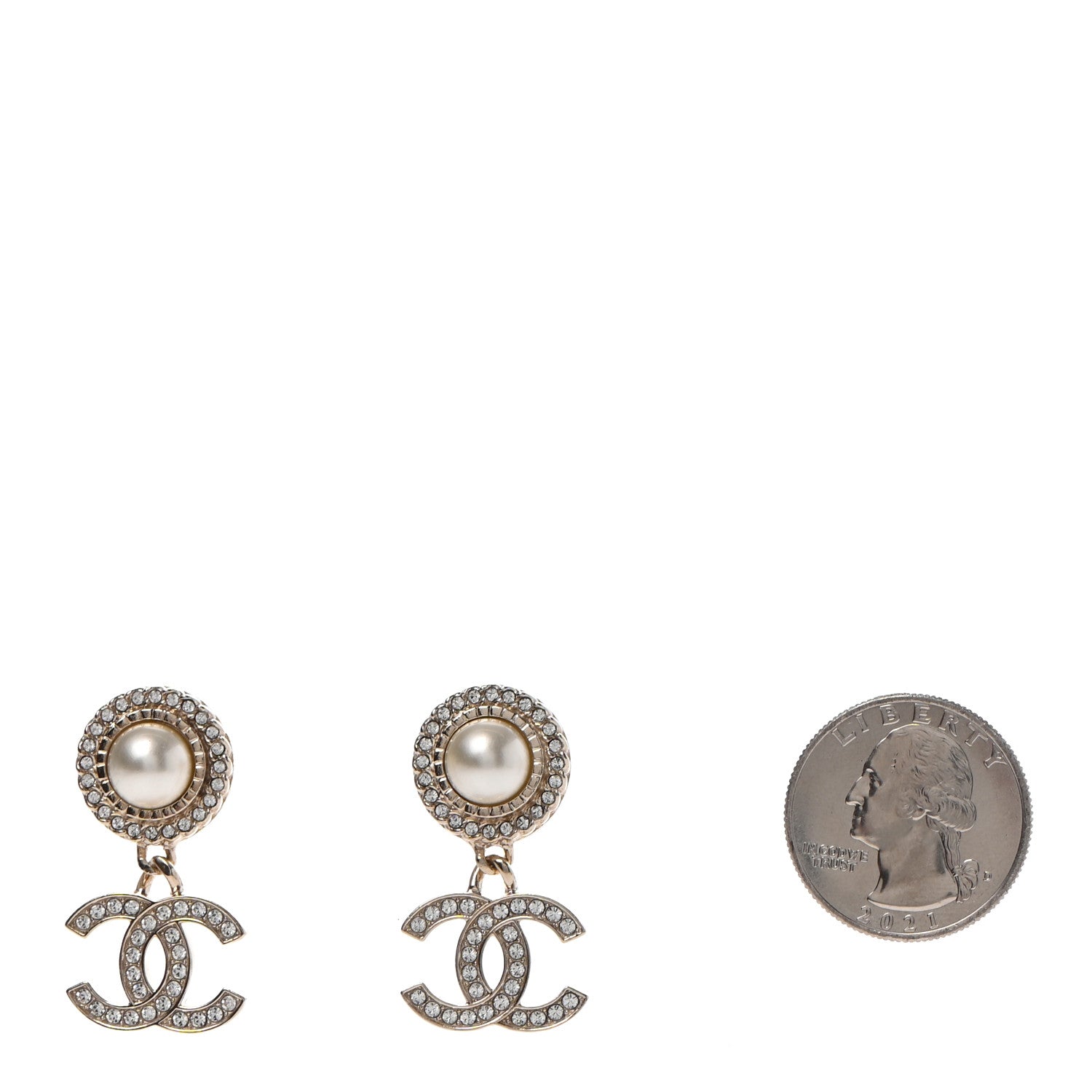 Chanel Crystal Pearl CC Drop Earrings Gold 2 of 4