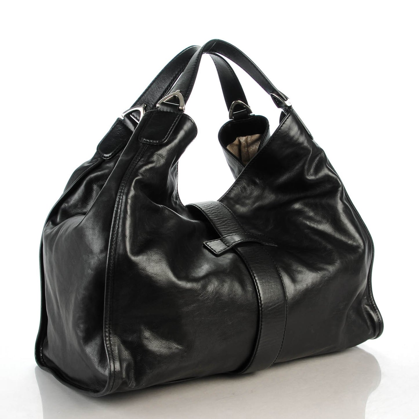 Calfskin Large Soft Stirrup Shoulder Bag Black