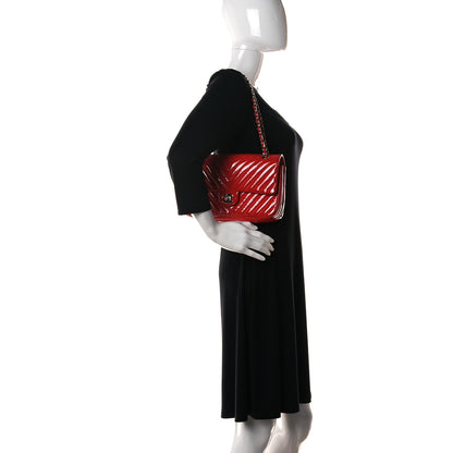 Chanel Patent Chevron Quilted Medium Double Flap Red 2 of 20