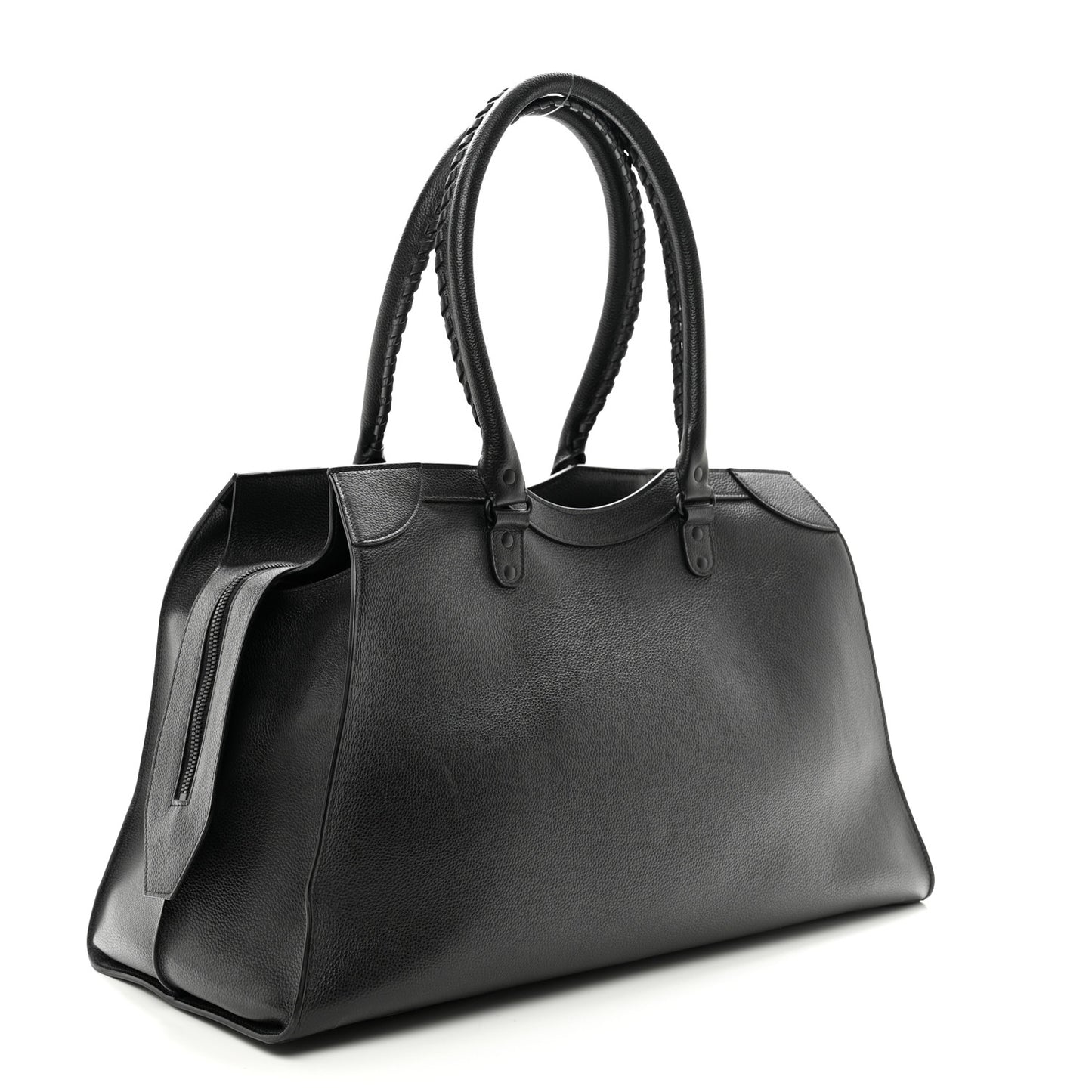 Grained Calfskin Neo Classic Black Hardware Large Top Handle Bag Black