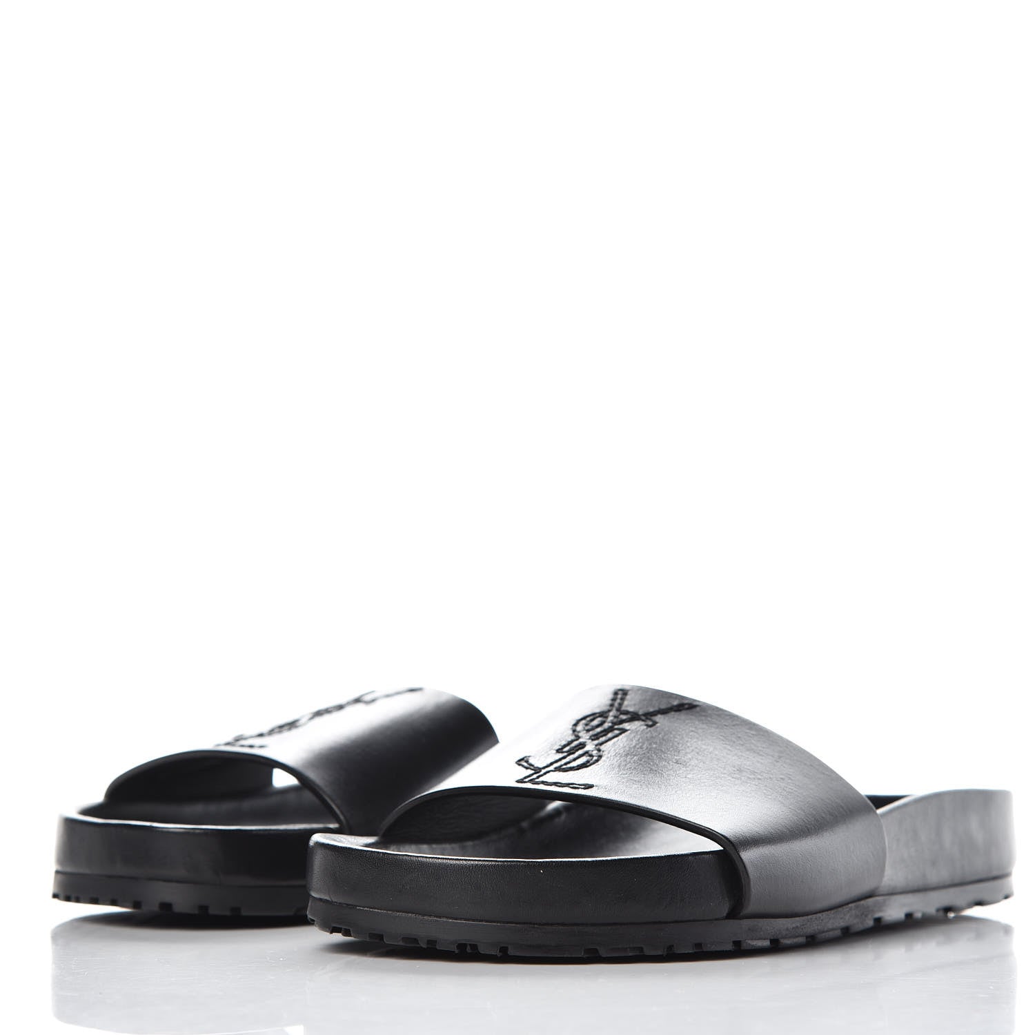 Saint Laurent Calfskin Monogram Jimmy Joan Slide Sandals 37 Black 2 of 8