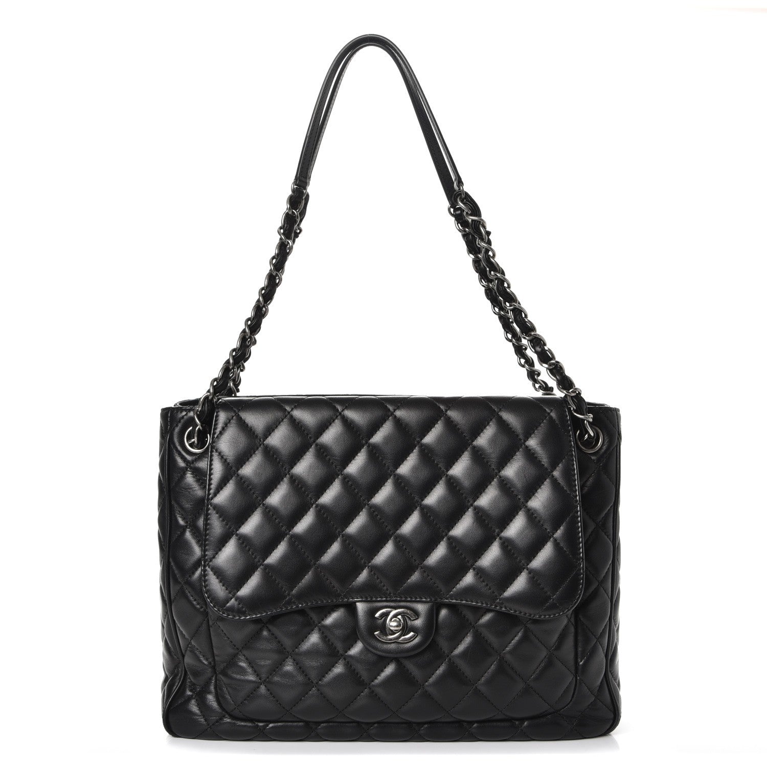 Chanel Lambskin Quilted Front Flap Tote Black 1 of 15