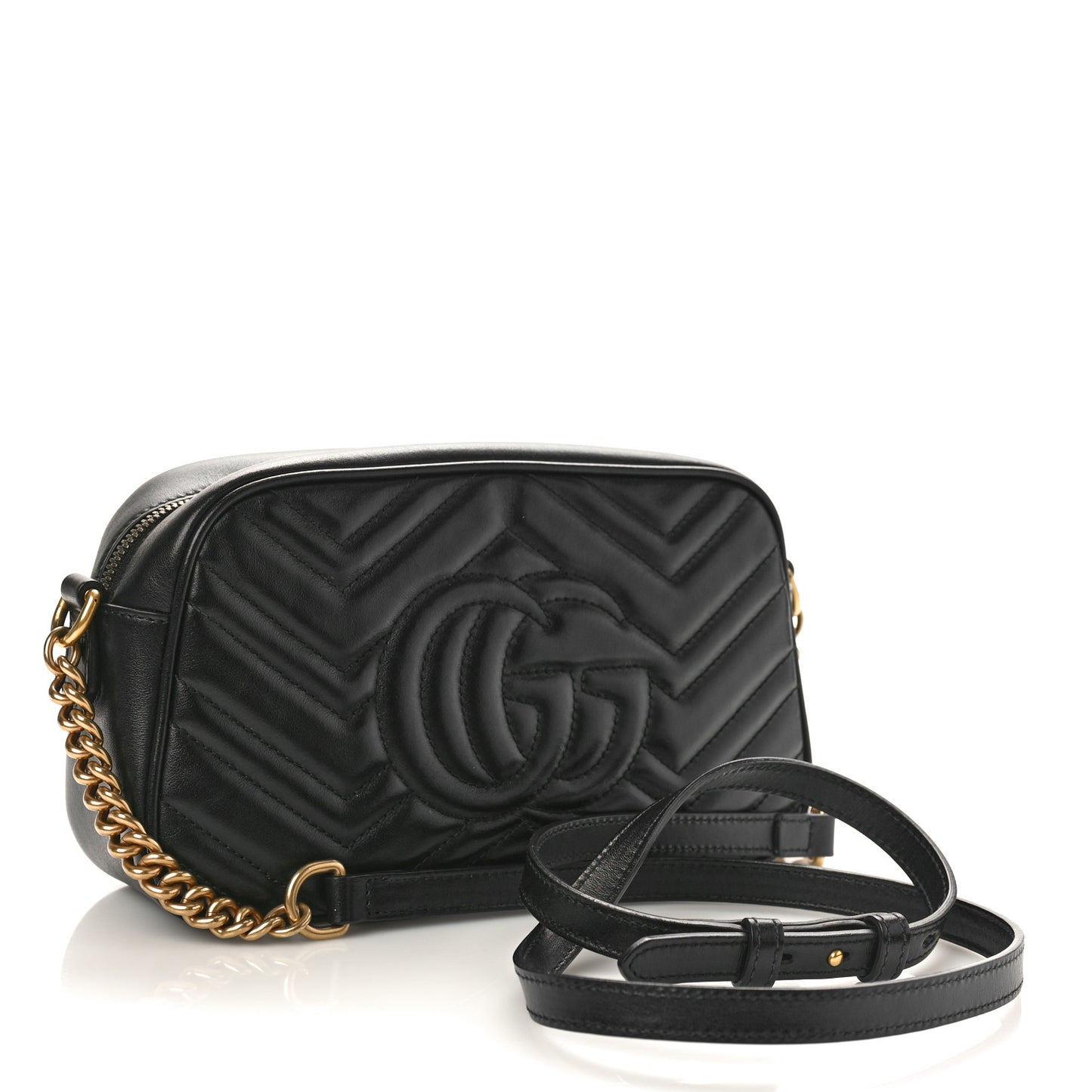 Calfskin Matelasse Small GG Marmont Chain Shoulder Bag Black