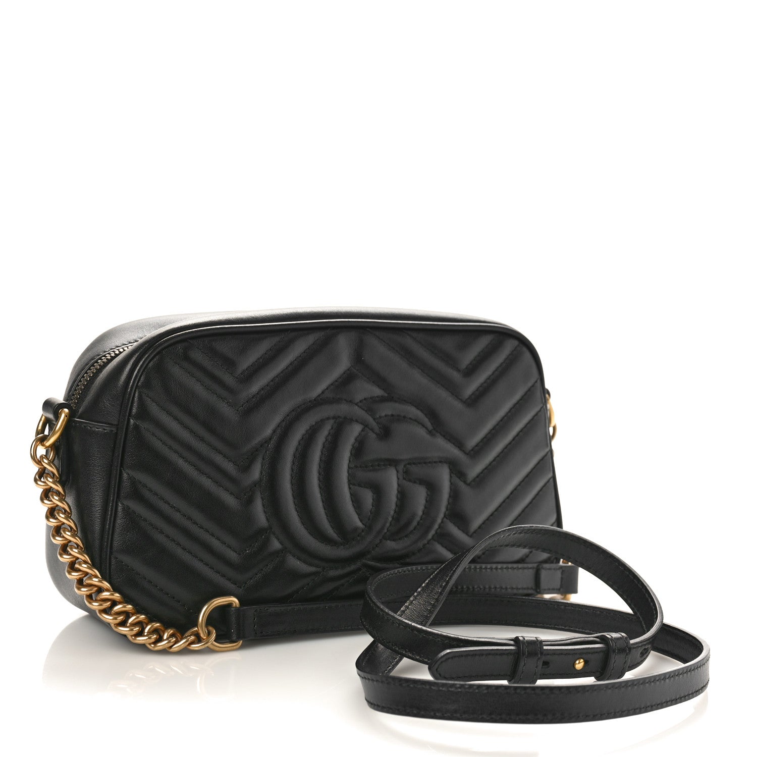 Gucci Calfskin Matelasse Small GG Marmont Chain Shoulder Bag Black 3 of 11