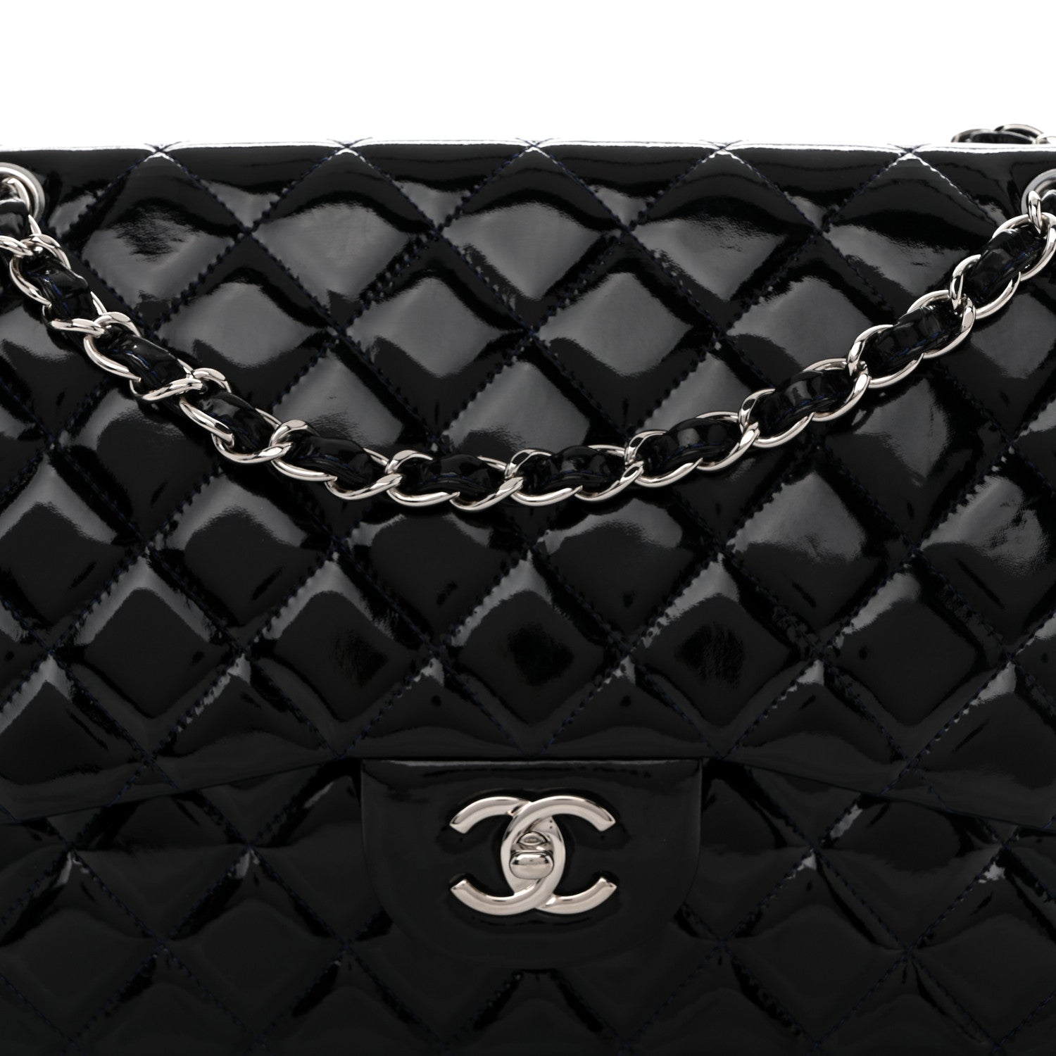 Chanel Patent Quilted Jumbo Double Flap Dark Blue 8 of 10