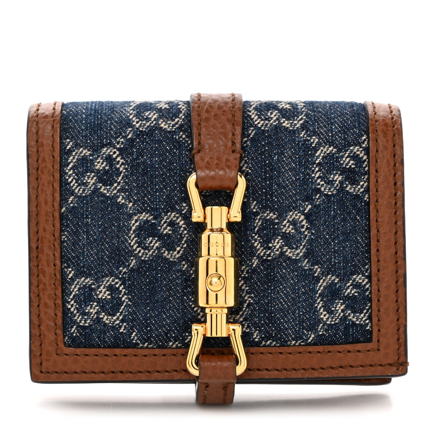 Gucci New Denim GG Monogram Jackie 1961 Card Case Blue Tea Cuir 1 of 8