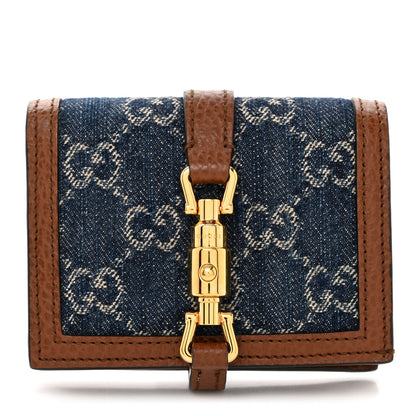 Gucci New Denim GG Monogram Jackie 1961 Card Case Blue Tea Cuir 1 of 8