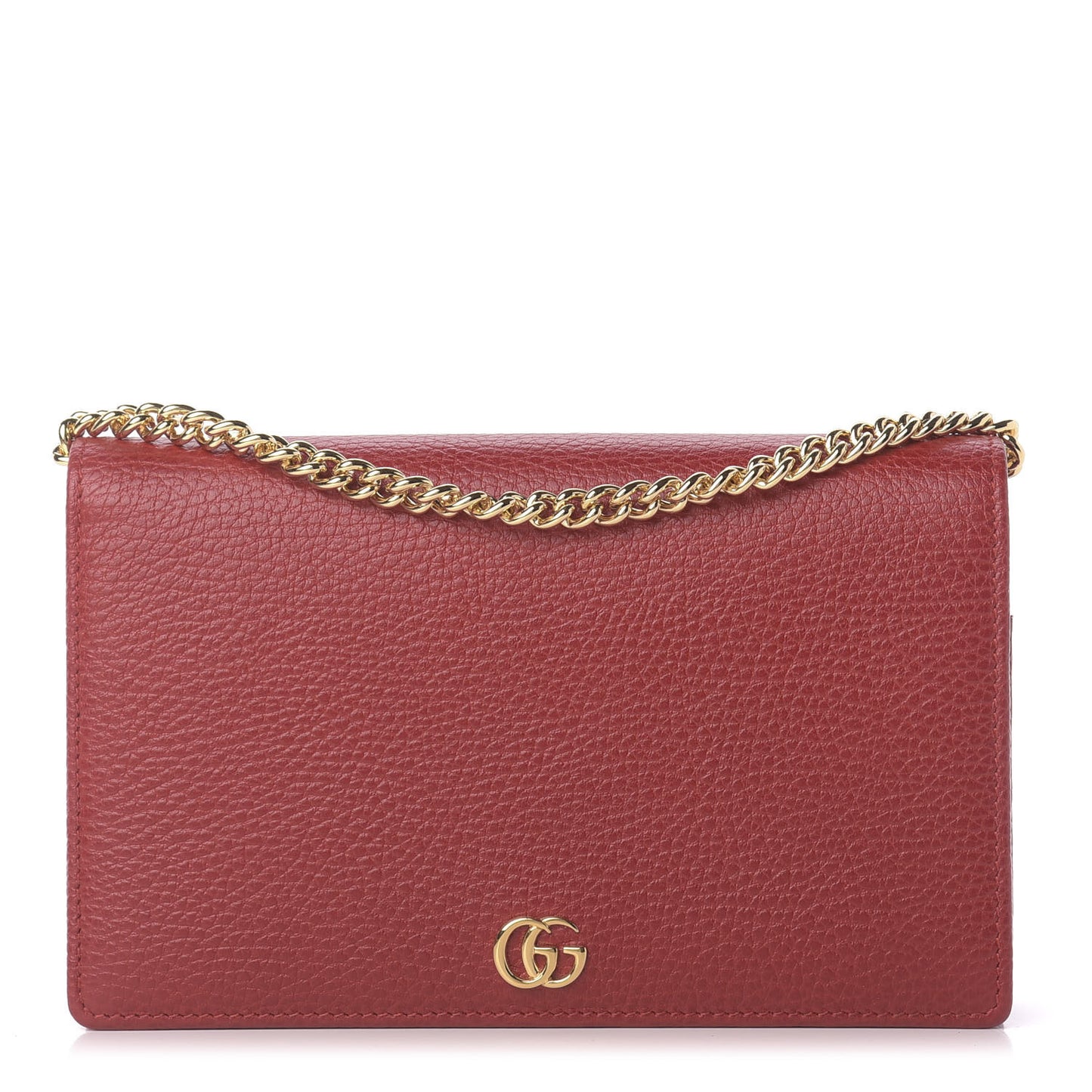 Dollar Calfskin Mini GG Marmont Chain Wallet Hibiscus Red