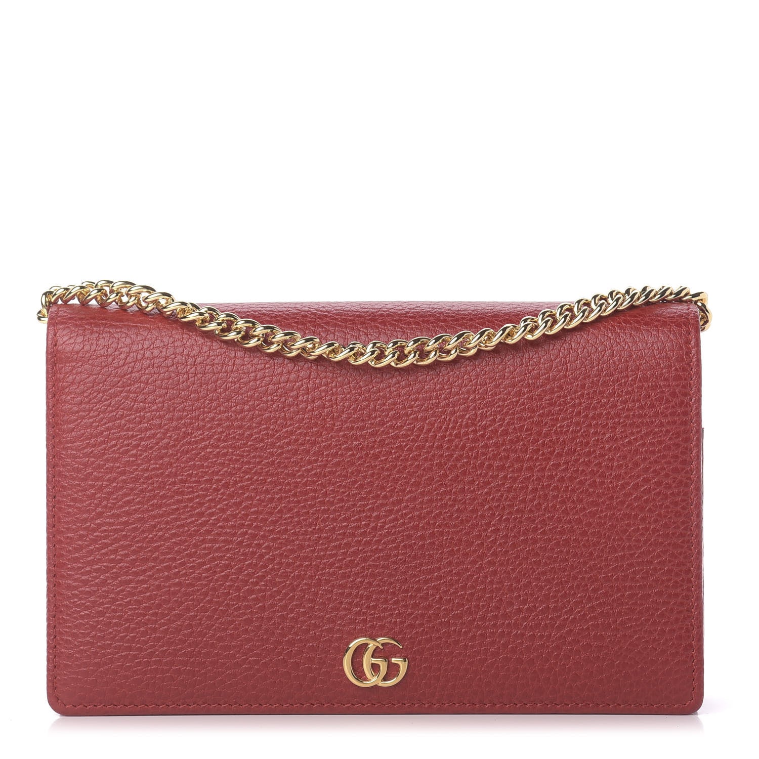 Gucci Dollar Calfskin Mini GG Marmont Chain Wallet Hibiscus Red 1 of 11