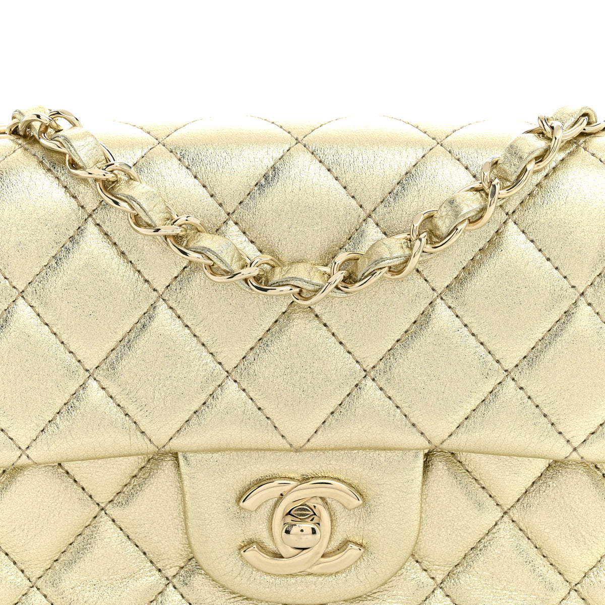 Metallic Lambskin Quilted Mini Rectangular Flap Gold