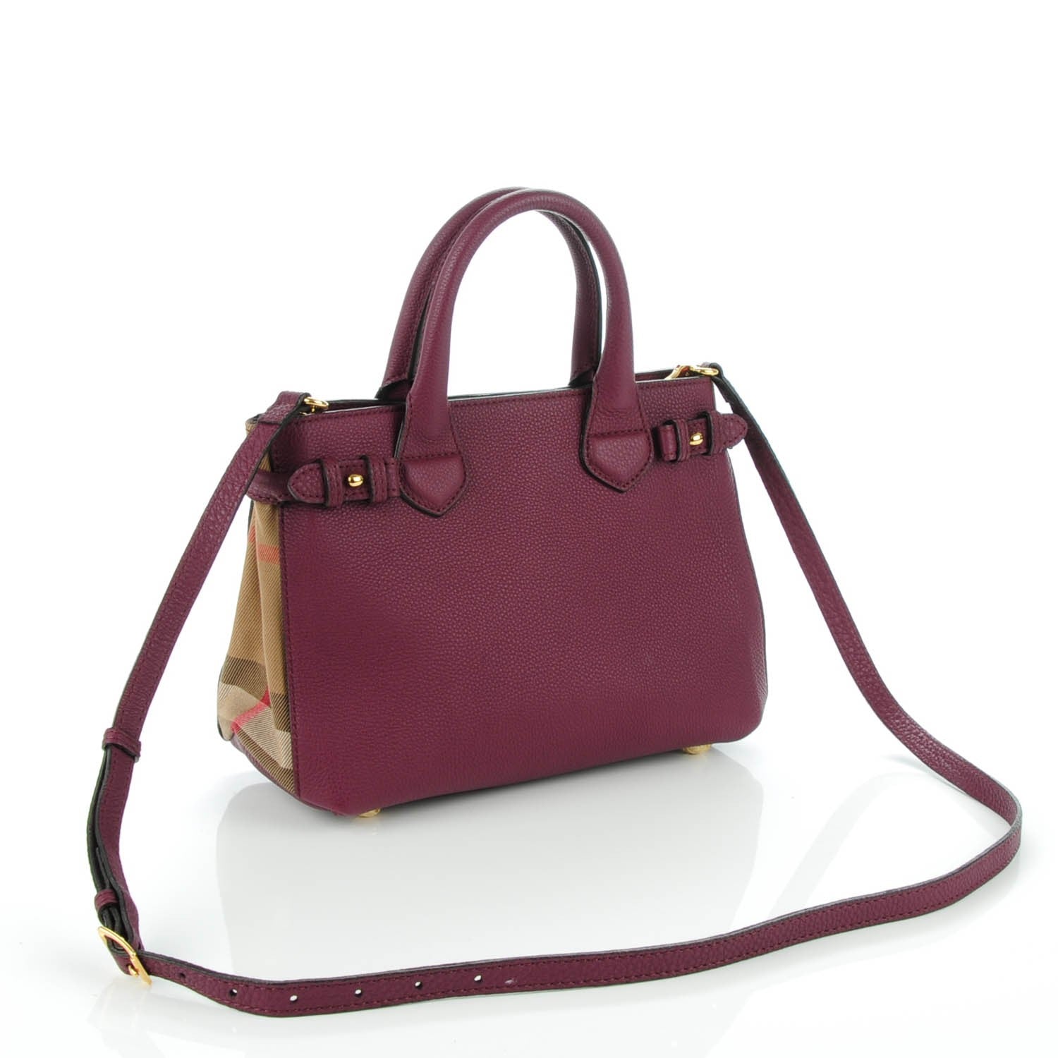 Burberry Grainy Calfskin House Check Small Banner Tote Elderberry 3 of 8