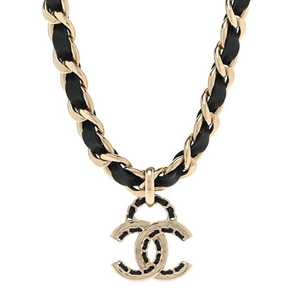 Chanel Metal Lambskin CC Choker Necklace Black Gold 1 of 6