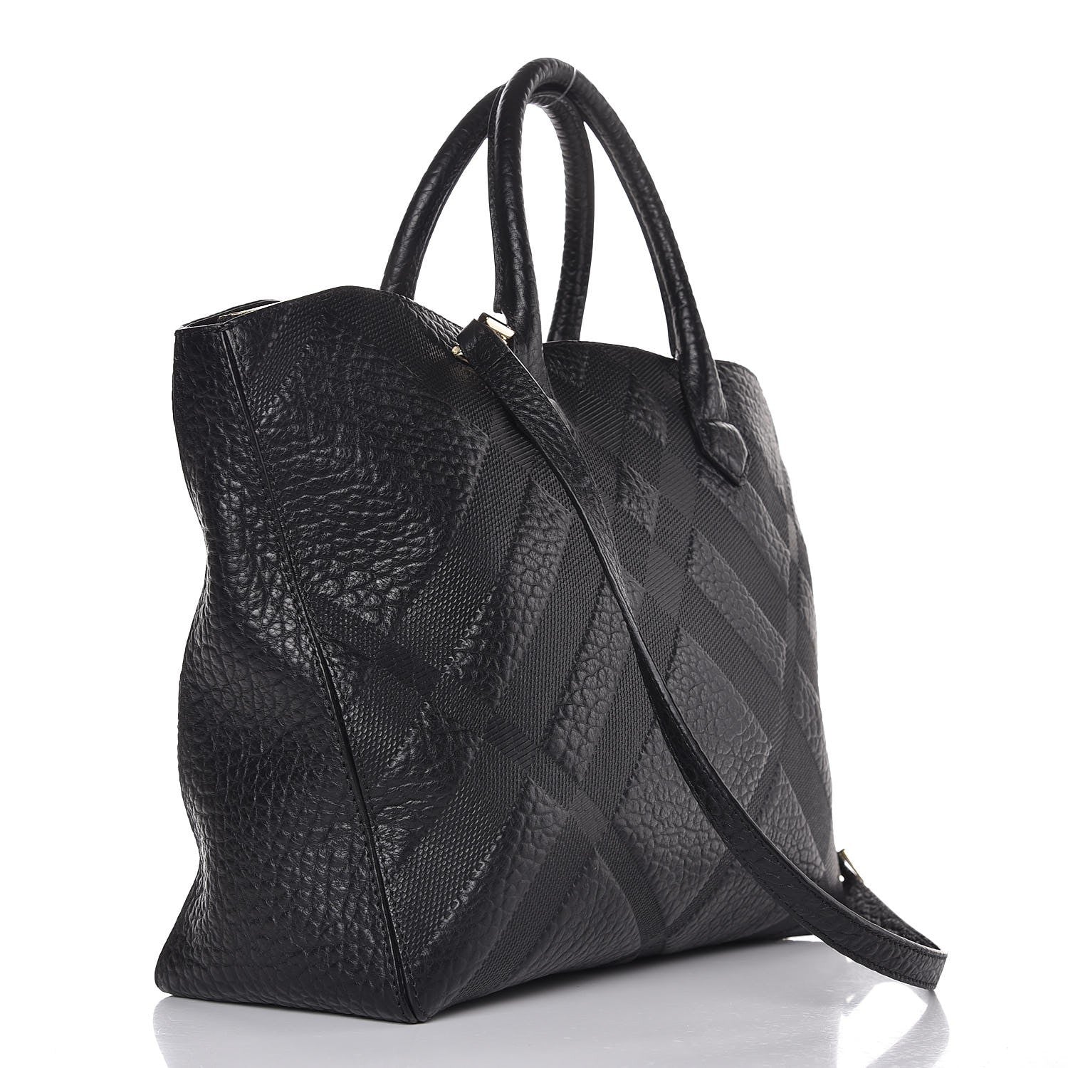 Burberry Heritage Grain Check Embossed Medium Dewsbury Tote Black 3 of 8
