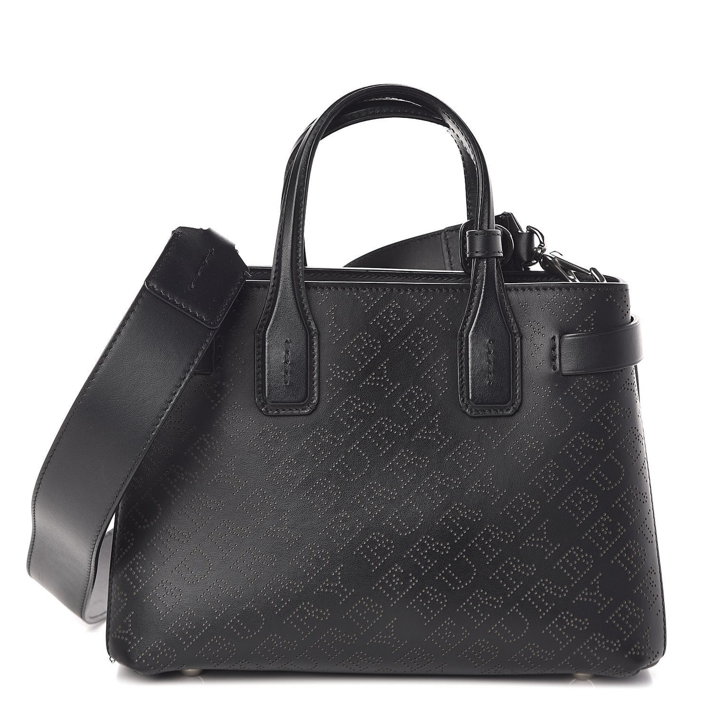 Calfskin Perforated Small Banner Tote Black