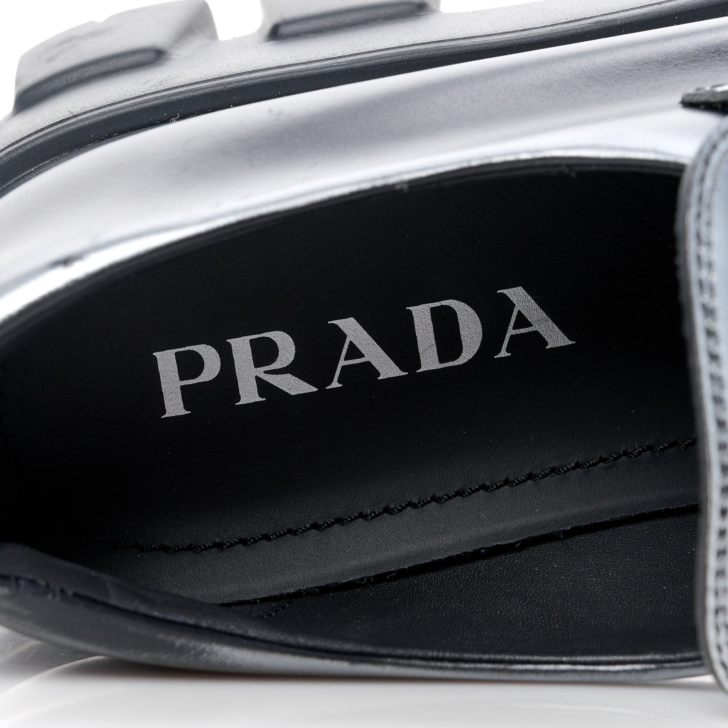 Prada Spazzolato Rois Triangle Monolith 55mm Loafers 39.5 Black Argento 7 of 11
