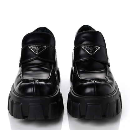 Prada Spazzolato Rois Metal Triangle Logo Monolith 55mm Loafers 40 Black 2 of 10