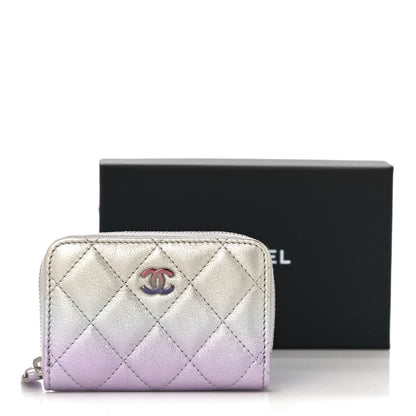 Chanel Gradient Metallic Calfskin Quilted Zip Around Coin Purse Wallet Silver Blue Yellow Purple 11 of 11