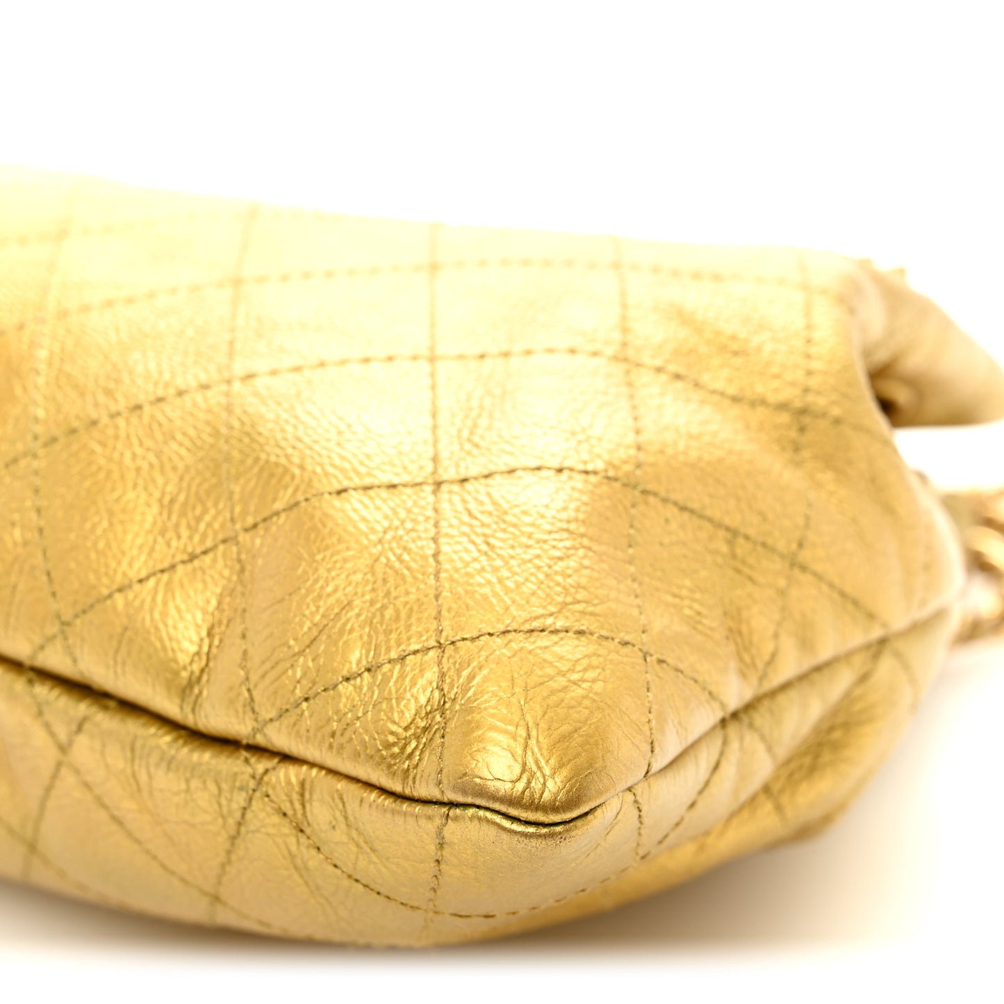 Metallic Calfskin Quilted Small Drawstring Bag Gold