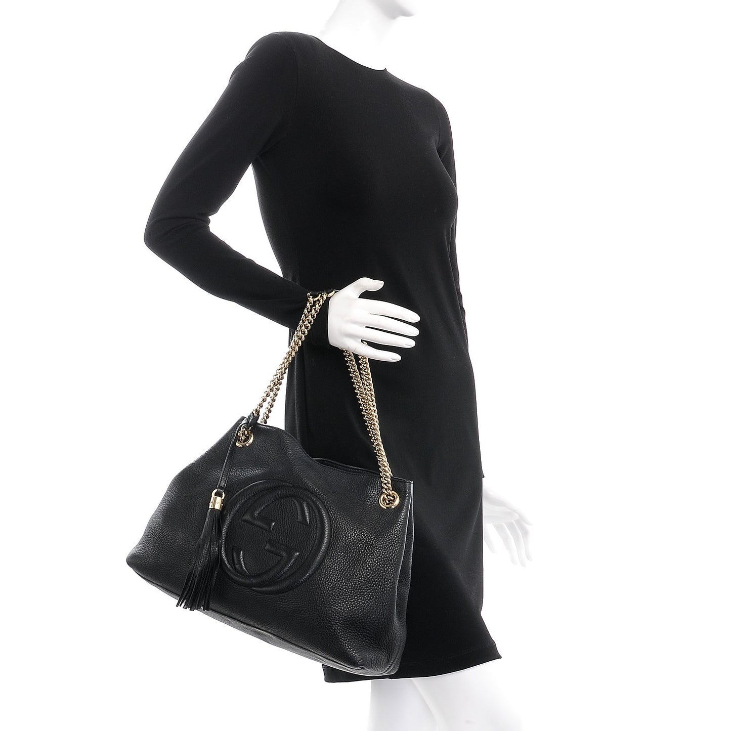 Pebbled Calfskin Medium Soho Chain Shoulder Bag Black