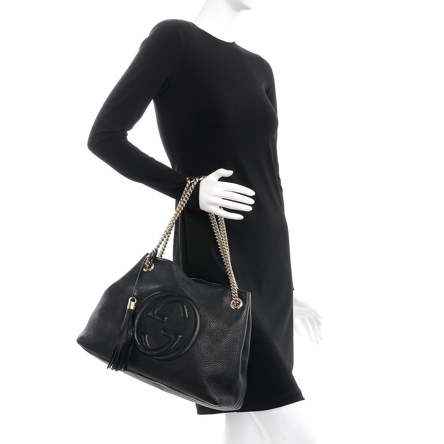 Gucci Pebbled Calfskin Medium Soho Chain Shoulder Bag Black 2 of 7
