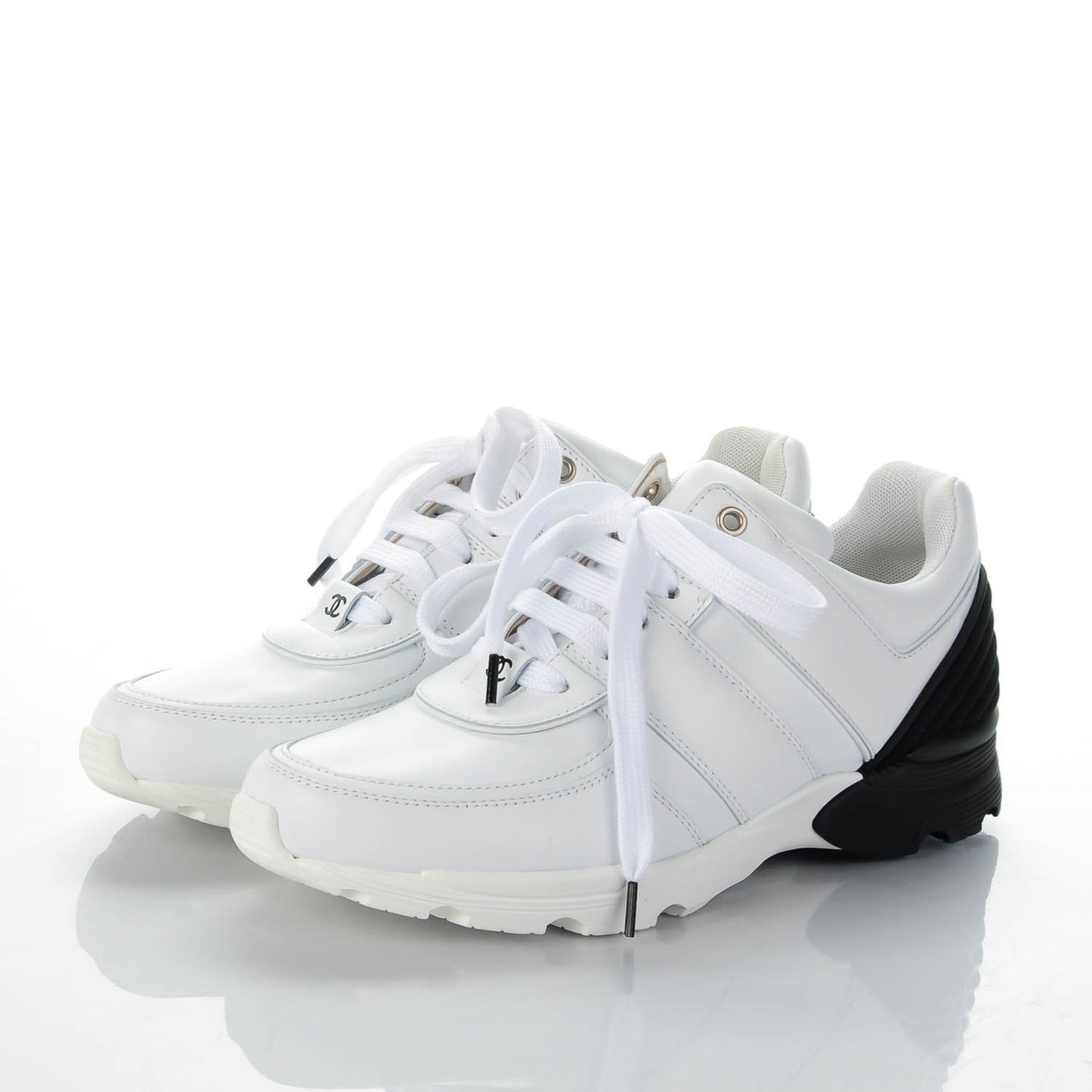 Calfskin Neoprene CC Sneakers 37.5 White Black
