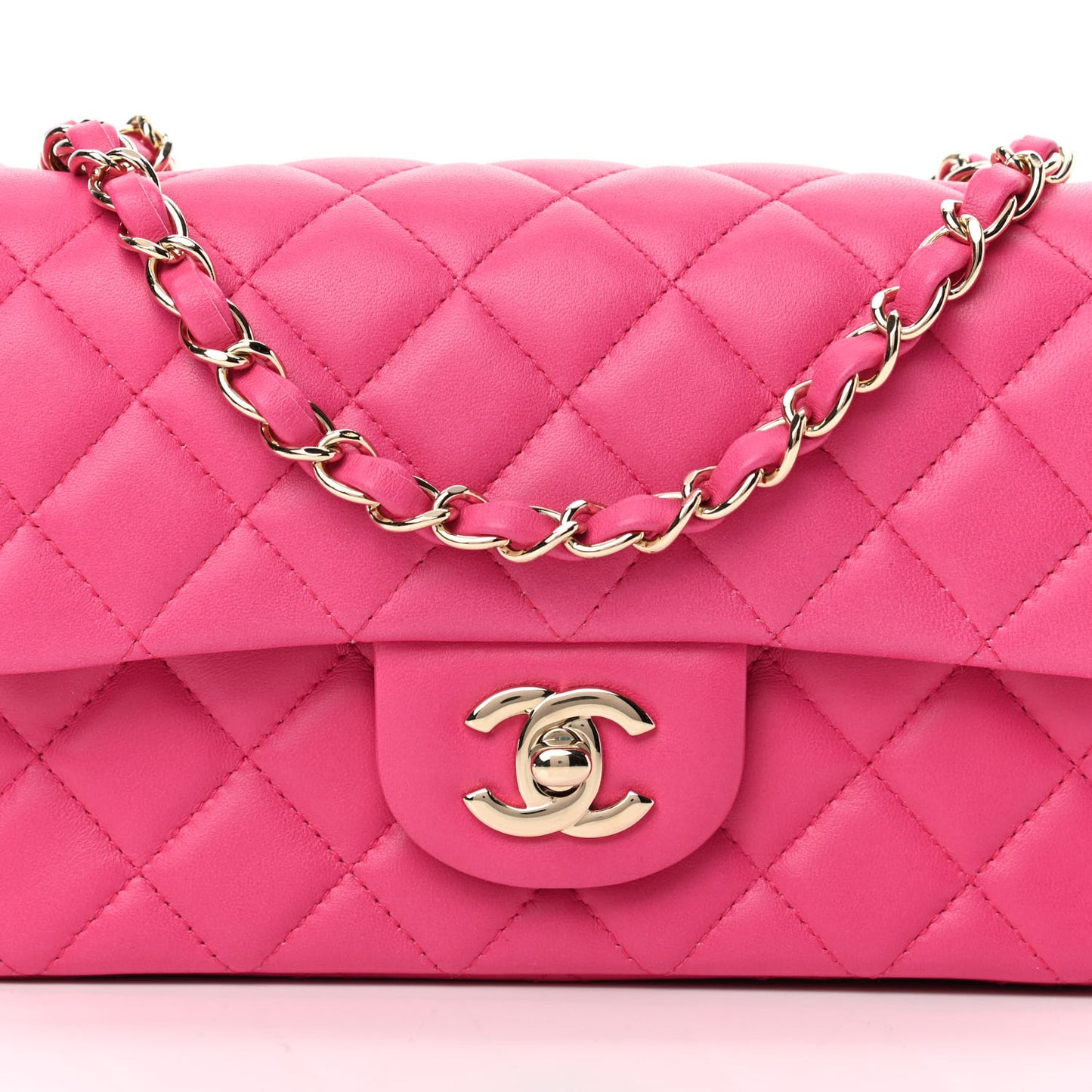 Lambskin Quilted Mini Rectangular Flap Fuchsia