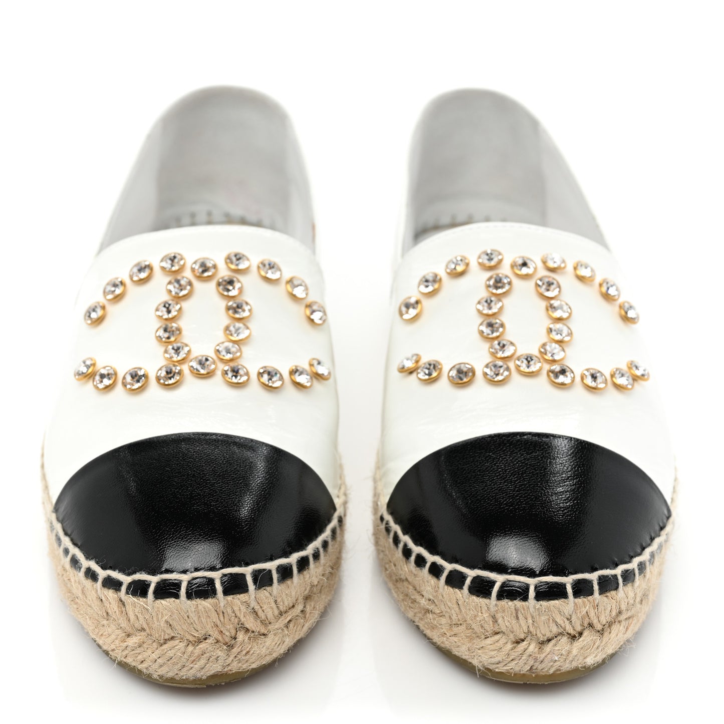 Patent Calfskin Crystal CC Espadrilles 38 White Black
