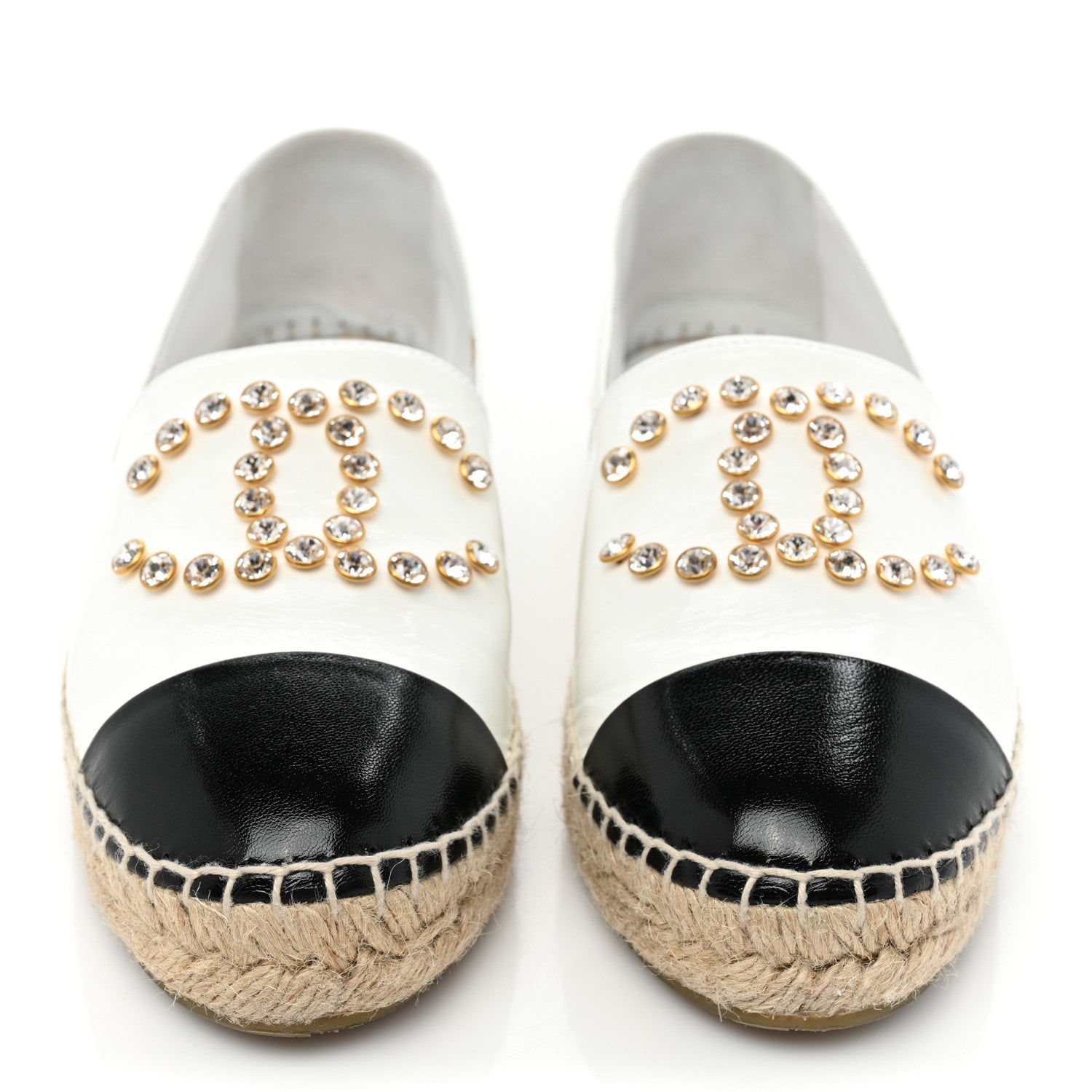 Chanel Patent Calfskin Crystal CC Espadrilles 38 White Black 2 of 13