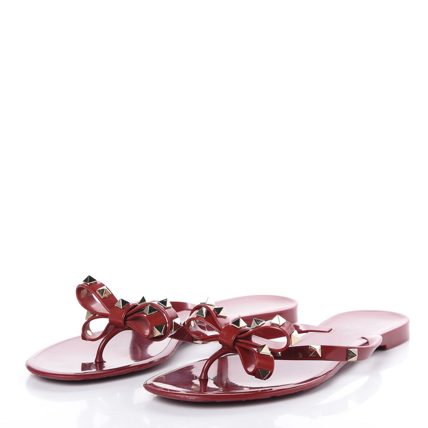 PVC Jelly Rockstud Bow Thong Sandals 39 Rubino