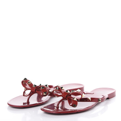 Valentino Garavani PVC Jelly Rockstud Bow Thong Sandals 39 Rubino 3 of 9