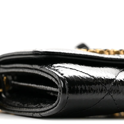 Chanel Shiny Crumpled Calfskin Quilted Chanel 19 Flap Coin Purse With Chain Black 9 of 10