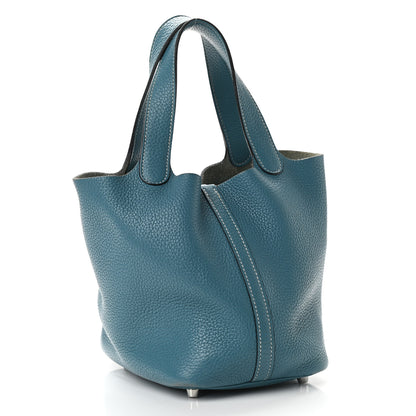 Hermes Taurillon Clemence Picotin Lock 18 PM Blue Jean 2 of 12