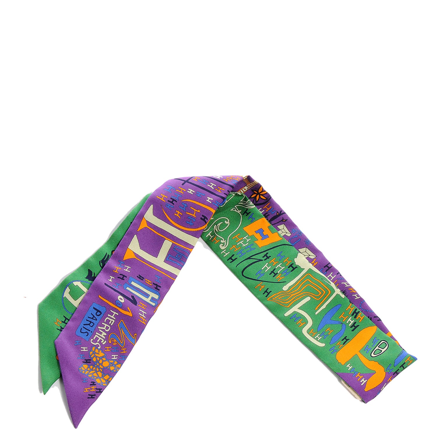 Hermes Silk 1001 H Twilly Vert Violet Bleu 1 of 6