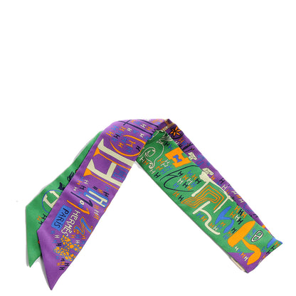 Hermes Silk 1001 H Twilly Vert Violet Bleu 1 of 6