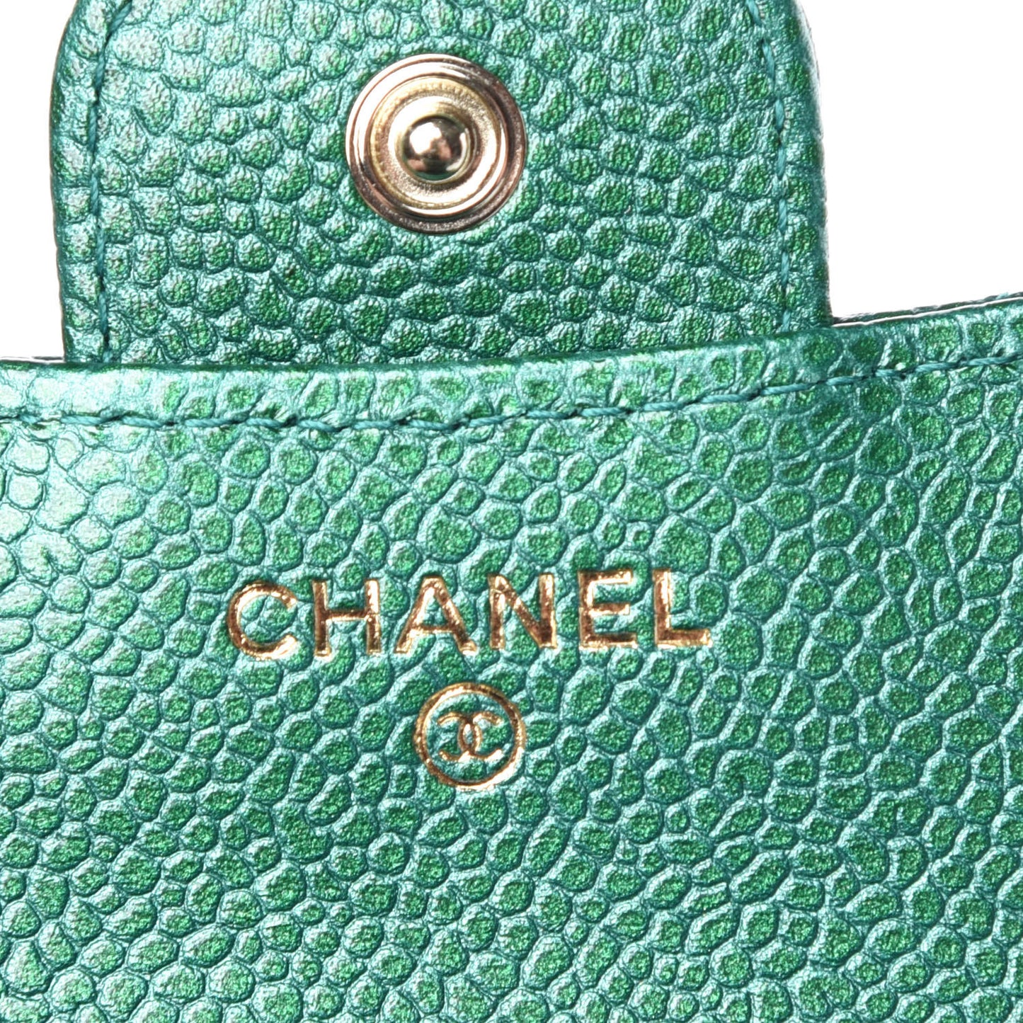 Metallic Caviar Quilted Compact Flap Wallet Green