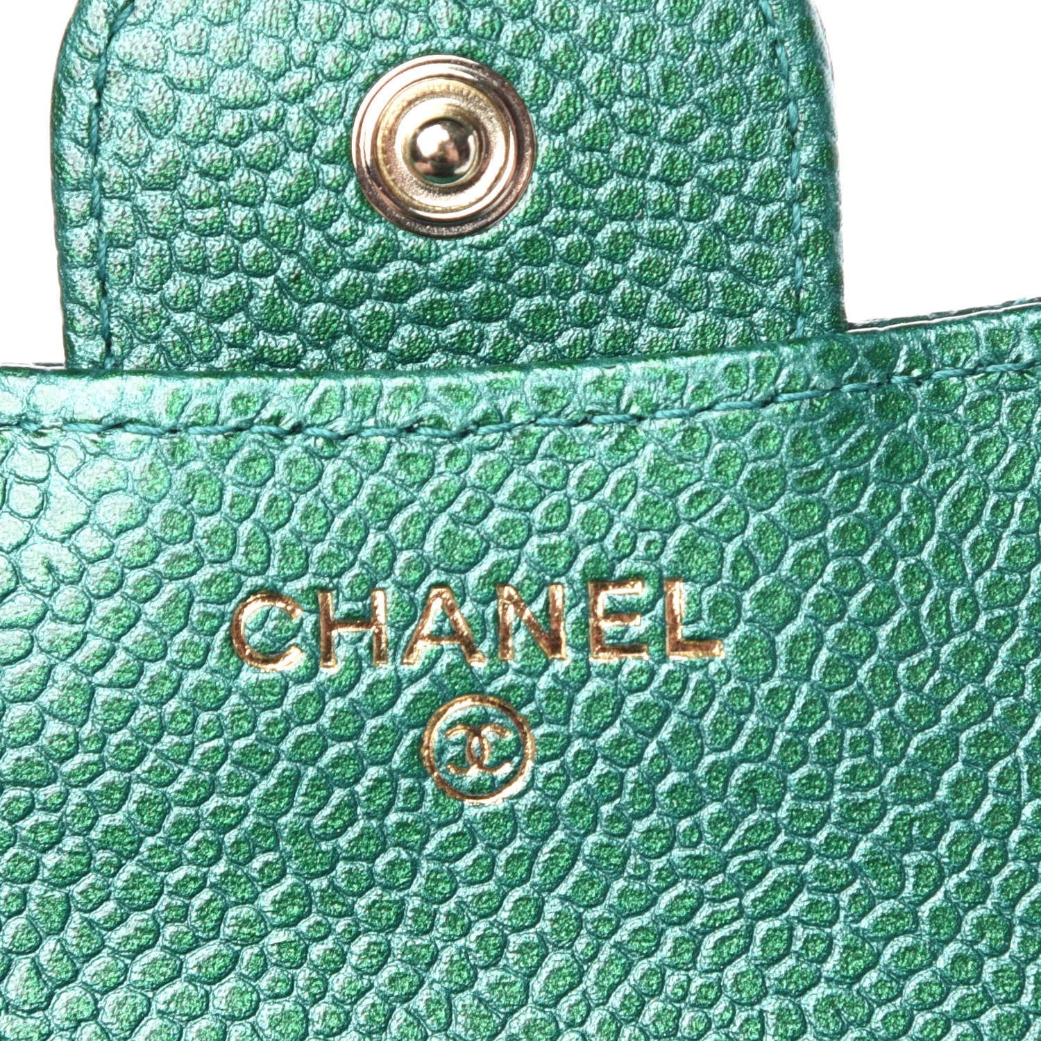 Chanel Metallic Caviar Quilted Compact Flap Wallet Green 6 of 9