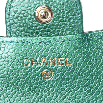Chanel Metallic Caviar Quilted Compact Flap Wallet Green 6 of 9